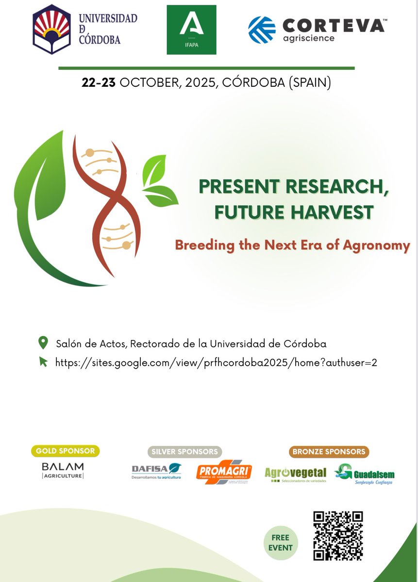 ETSIAM - UCO (@etsiamcordoba) on Twitter photo 🗣️Save the date!
Present Research, Future Harvest
Breeding the Next Era of Agronomy 🧬
📍 <a href="/Univcordoba/">Universidad Córdoba</a> , 22-23 Oct 2025
🔗 sites.google.com/view/prfhcordo… 🗣️Save the date!
Present Research, Future Harvest
Breeding the Next Era of Agronomy 🧬
📍 <a href="/Univcordoba/">Universidad Córdoba</a> , 22-23 Oct 2025
🔗 sites.google.com/view/prfhcordo…