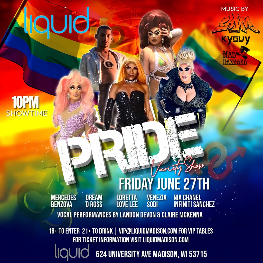 Tonight we're the proud host of the Pride Variety show!  The show starts at 9pm! (ignore the time on the flyer) Set times below!
Tonight features a powerhouse lineup of live music, djs, drag, and pure rainbow energy for an unforgettable night of celebration. From soulful vocals