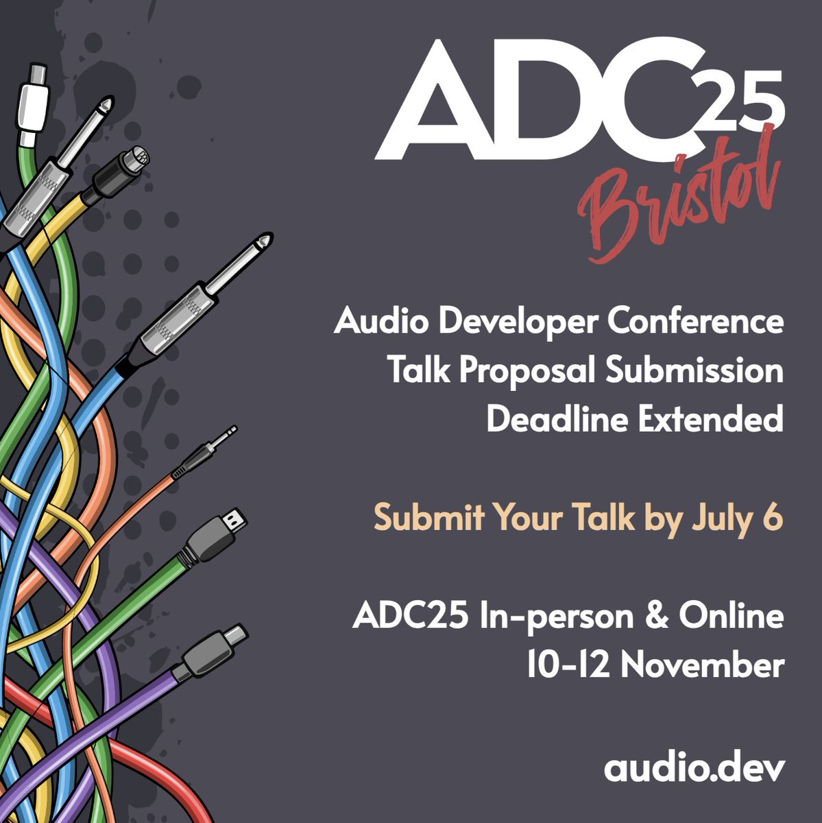 📣 ADC25 Call for Speakers Deadline Extended to July 6

There’s been a last-minute rush of registrations to the Talk Submissions Portal. We don’t want you to rush your proposals, so we’ve extended the deadline to July 6th.

audio.dev

In-person &amp; Online 10-12 Nov