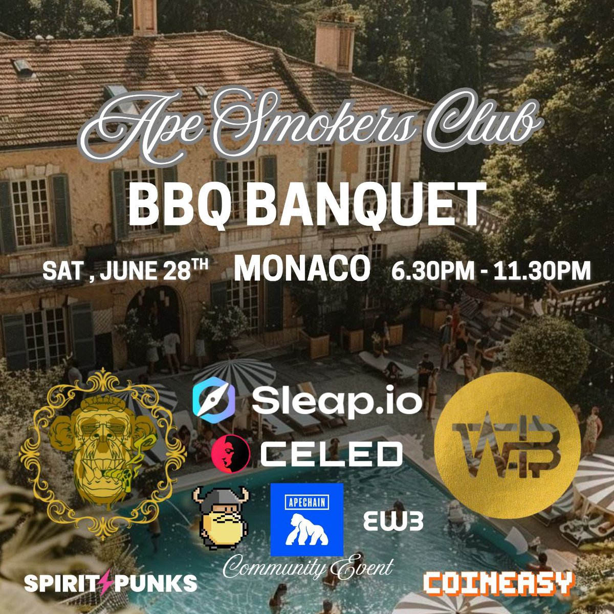 MAYC#23513🍌🧪🦍 (@mutant23513) on Twitter photo Just touched down in Monaco for our VIP BBQ banquet - fire lit, smoke up in the sky.
<a href="/SpiritPunks_/">SpiritPunks</a> <a href="/sleap_io/">Sleap</a> <a href="/CELED_studio/">CELED</a> <a href="/Tiny__Vikings/">Tiny Vikings</a> <a href="/Coiniseasy/">CoinEasy | Web3 Simplified</a> <a href="/waibsummit/">WAIB Summit</a> <a href="/web3estonia/">Estonian Web3 Chamber</a> <a href="/apecoin/">ApeCoin</a> @Apechainhub @boredapeyc Just touched down in Monaco for our VIP BBQ banquet - fire lit, smoke up in the sky.
<a href="/SpiritPunks_/">SpiritPunks</a> <a href="/sleap_io/">Sleap</a> <a href="/CELED_studio/">CELED</a> <a href="/Tiny__Vikings/">Tiny Vikings</a> <a href="/Coiniseasy/">CoinEasy | Web3 Simplified</a> <a href="/waibsummit/">WAIB Summit</a> <a href="/web3estonia/">Estonian Web3 Chamber</a> <a href="/apecoin/">ApeCoin</a> @Apechainhub @boredapeyc