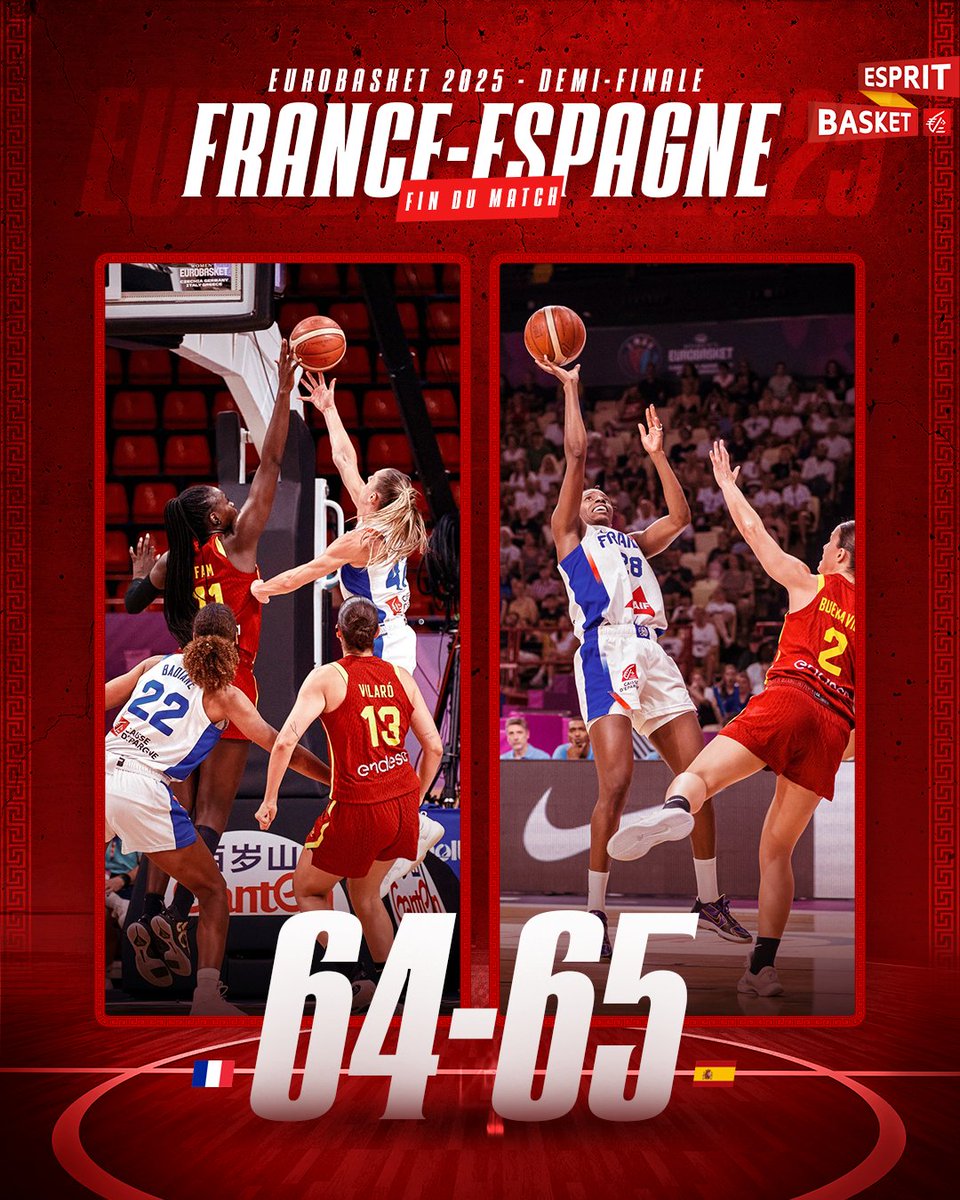 Les Bleues s'inclinent face à l'Espagne après une âpre bataille.

Cruel 💔

Il reste une médaille à aller chercher les filles, remobilisation, on sera avec vous 💙

#FRAESP 🇫🇷 64 - 65 🇪🇸
#EspritBasket