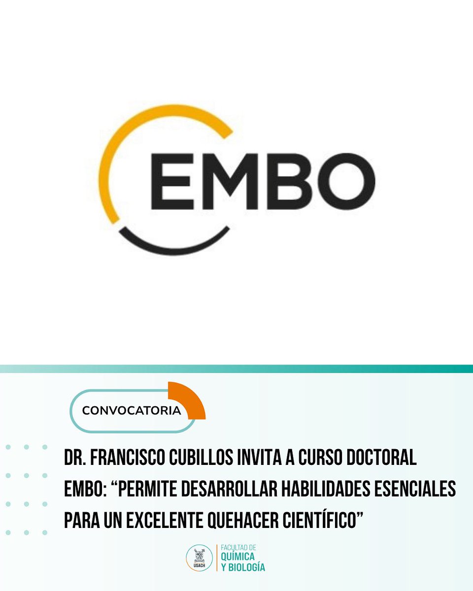 🚨POSTULA HASTA EL 30 DE JUNIO 🎓 ¿Eres doctorando/a en neurociencia, biotecnología o microbiología en etapas avanzadas? 

Participa en el Curso de Doctorado EMBO, instancia internacional y gratuita para fortalecer tu carrera de investigación🌍🔬

➕info: tinyurl.com/4c39m6fm