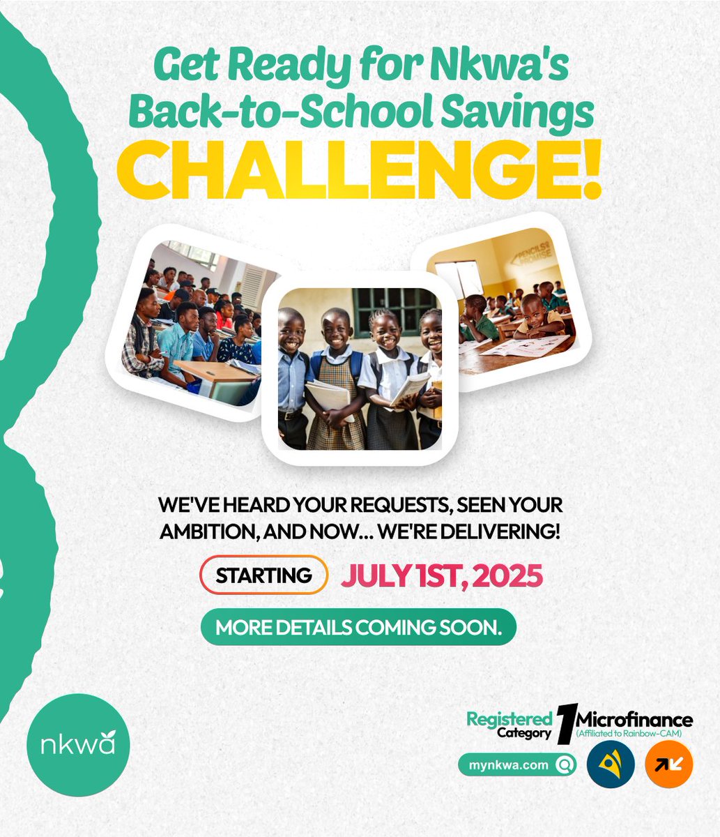 Nkwa (@mynkwa) on Twitter photo Back to School, Back to Saving!💰
It’s almost that time again: new term, new books, new stress… but not this year!
Nkwa is coming through with something special to help you prepare for the academic year without breaking a sweat.
On July 1st, we’re launching the Back to School Back to School, Back to Saving!💰
It’s almost that time again: new term, new books, new stress… but not this year!
Nkwa is coming through with something special to help you prepare for the academic year without breaking a sweat.
On July 1st, we’re launching the Back to School