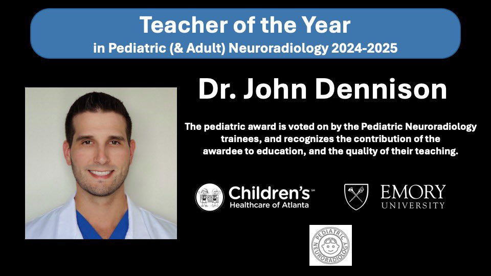 Radiology Children's Healthcare of Atlanta (@childrensatlrad) on Twitter photo Congrats to John Dennison, MD for earning the 2024-25 Teacher of the Year Award for Pediatric Neuroradiology <a href="/childrensatl/">Children's</a> <a href="/EmoryMedicine/">Emory School of Medicine</a> His teaching is described as engaging, clear & stress-free. He also won 2024-25 award for adult neurorad! Thank you, <a href="/JVDennisonMD/">John Dennison</a>! Congrats to John Dennison, MD for earning the 2024-25 Teacher of the Year Award for Pediatric Neuroradiology <a href="/childrensatl/">Children's</a> <a href="/EmoryMedicine/">Emory School of Medicine</a> His teaching is described as engaging, clear & stress-free. He also won 2024-25 award for adult neurorad! Thank you, <a href="/JVDennisonMD/">John Dennison</a>!