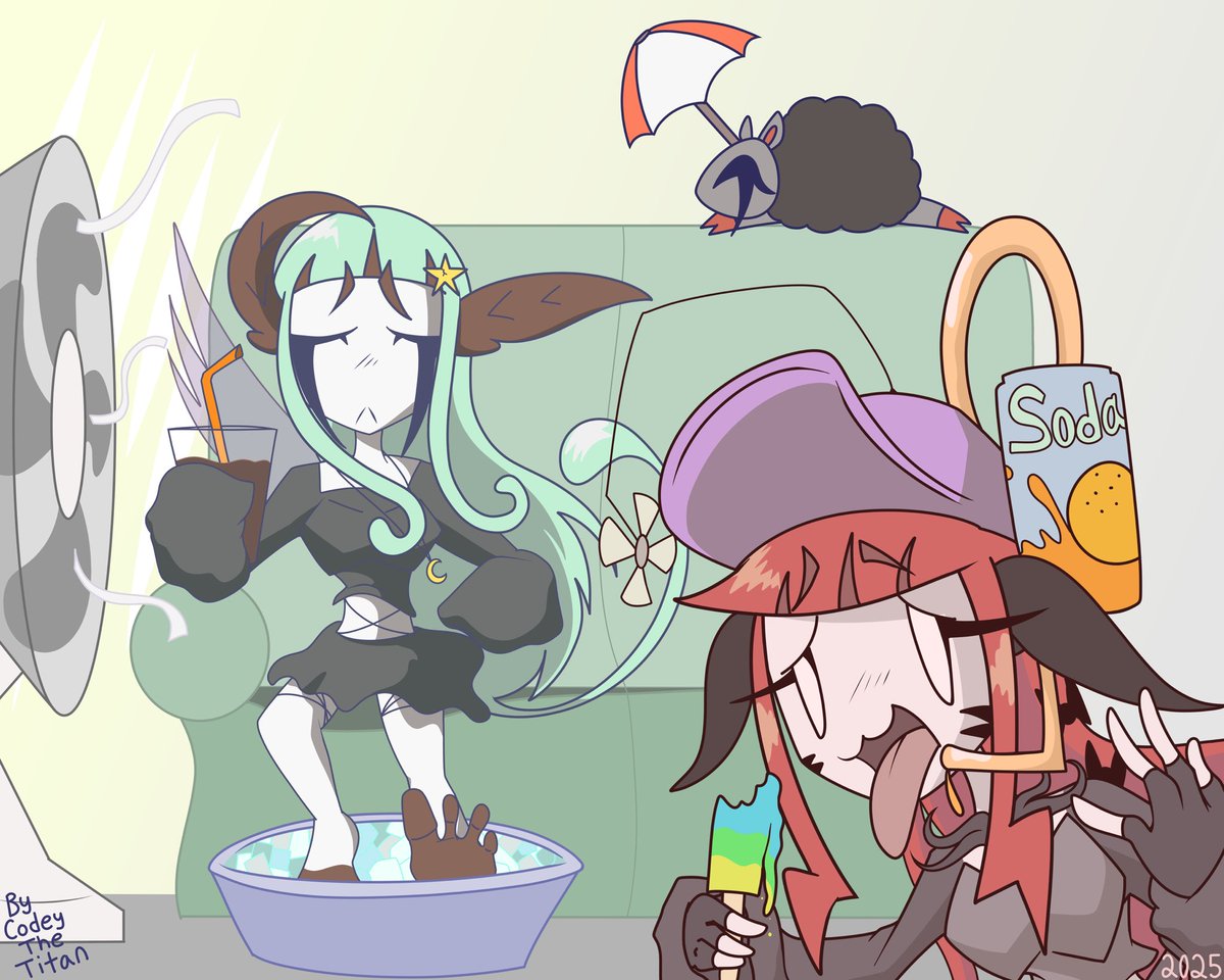 Scarlet and Selene the Moth Faerie try to stay cool indoors during the Summer Heat. ☀️🔥 

#OriginalCharacter #DigitalArt #artistontwittter