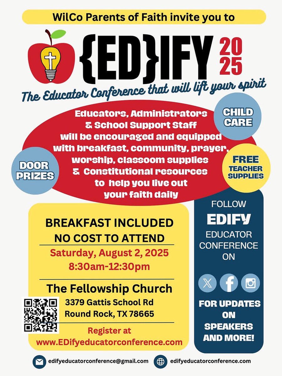ITTexasOfficial's tweet photo. You're invited to attend the 2025 Edify Educator Prayer Breakfast and Conference for teachers and school support staff.  Innovative Teachers of Texas is sponsoring this event! You will be uplifted and equipped to start the new school year through complimentary breakfast, prayer and worship, encouragement from faith leaders, knowledge regarding new education laws, 1st Amendment training, helpful resources, free childcare and classroom supplies.  Don’t miss out. Register at https://t.co/5AZg7W1eeg today!  

Be sure to SHARE THIS EVENT with other teachers, and follow us on Facebook, Instagram & on X for updates on 2025 speakers and more!
