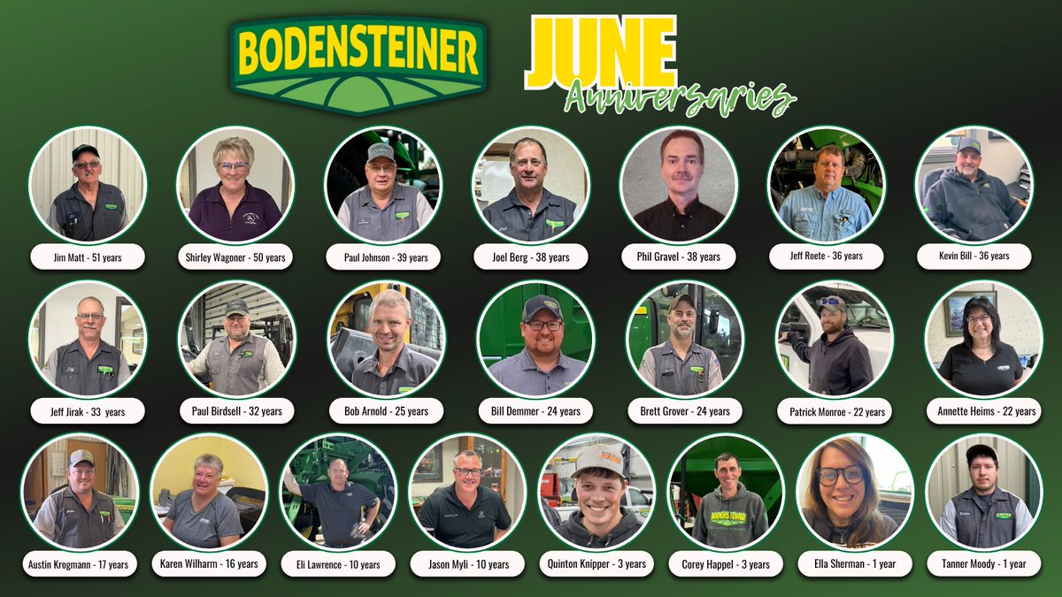 BodensteinerJD's tweet photo. Congratulations to these team members celebrating anniversaries in June. Their hard work and commitment make all the difference, and we’re so grateful to have them on this journey with us. https://t.co/rAZJIz8kGb