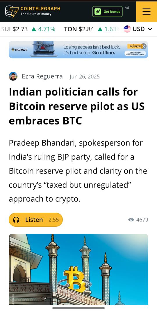 Great seeing leaders like <a href="/pradip103/">Pradeep Bhandari(प्रदीप भंडारी)🇮🇳</a> vouching for a #bitcoin strategy for India 🇮🇳 
Bringing conversation about digital assets to national mainstream attention is critical. This is exactly what we need to catch up with global competition and with time lead as well if we act smart