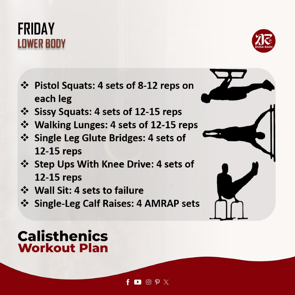 DOXARAIM's tweet image. CALISTHENICS WORKOUT PLAN | FRIDAY | LOWER BODY | BUILDING STRENGTH, IMPROVE FLEXIBILITY

THE BODY IS A TEMPLE OF THE HOLY SPIRIT

#CALISTHENICSWORKOUT
#WEEKLYROUTINE
#BendArmStand
#MuscleUps
#StraddlePlanche
#HumanFlag
#FrontLever
#DOXARAIM
#PUTONCHRIST
#PUTONGLORY