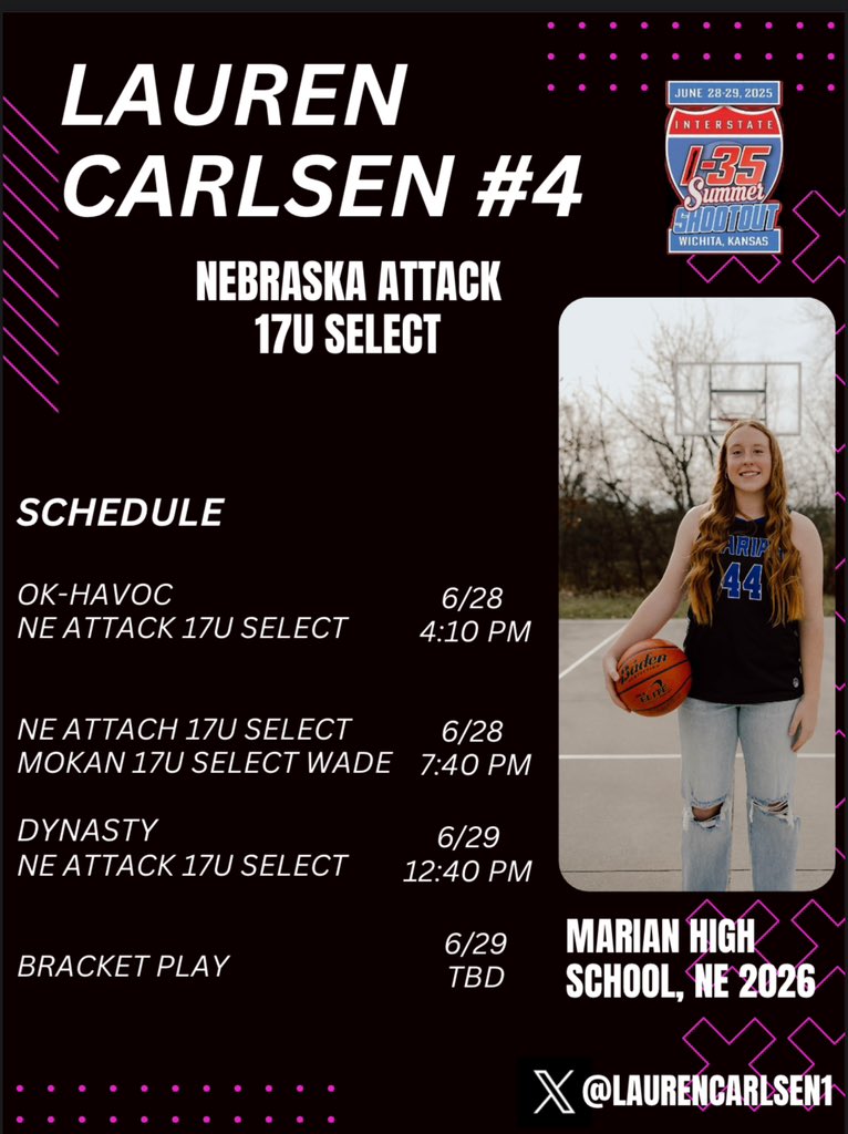 LaurenCarlsen1's tweet image. Im excited to get back out onto the floor with my @NEAttackRiseSel team, in Wichita for the @I35Showcase_GBB!!!
Come check me out.
@NebraskaAttack
@MHSCrusaderGBB
#hardworkpaysoff