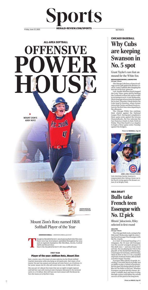 AddisonRotz's tweet image. It is an honor to be named H&amp;amp;R Softball Player of the Year amongst all of the great area talent!! Thank you @heraldandreview for the recognition!! @mtzionsoftball @UNISoftball @CoachMWright3 @KAlstott @OJadams01