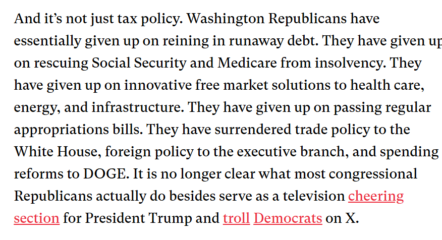 JessicaBRiedl's tweet photo. The GOP used to offer energetic, low-cost tax reform bills to simplify the tax code &amp; encourage competitiveness. Now its lazy tax carve-outs for allies.

And they've also basically given up fixing SocSec, Medicare, health care, passing approps bills, spending cuts, trade, etc. https://t.co/y8OWLS2v2a