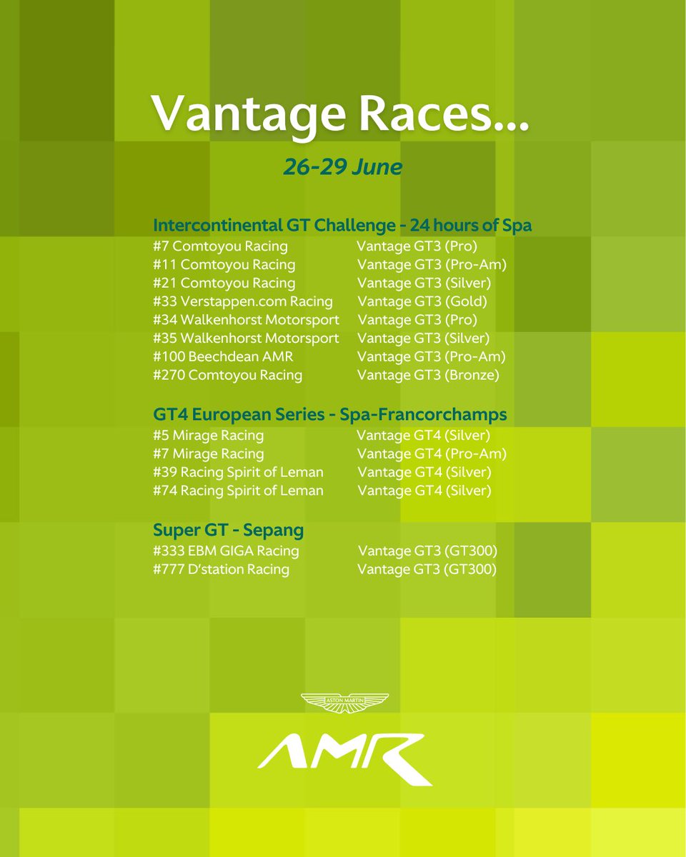 AMR_Official's tweet image. Vantage will be out in force in GT4 Europe this weekend in support of the 24 hours of Spa... (ctd)

#AstonMartin #Vantage #GT4 Europe
