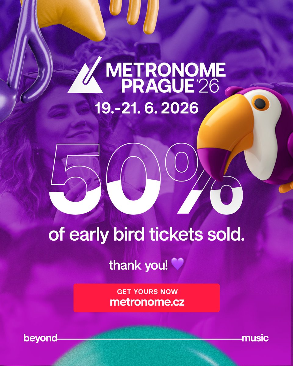 💜HALF of the 2,000 EARLY BIRD TICKETS are gone. Thank you! ⏳
Celebrate 10 years of Metronome Prague next year in grand style. 🔥
🟢 Current Early Bird price for a 3-day ticket: € 119
🟠 Expected final price: € 198
🟰 Save € 79 now!

👉 Get yours at metronome.cz