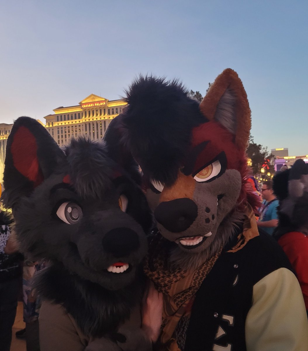 New friends can be found anywhere! 
This <a href="/RoebuckCoyote/">Roebuck Coyote</a> is pretty cool. 

📸: <a href="/JaxthewolfSFW/">Jax</a> 
📍: LVFC 2025 - Bellagio Water Fountain

Oh, and Happy #FursuitFriday !