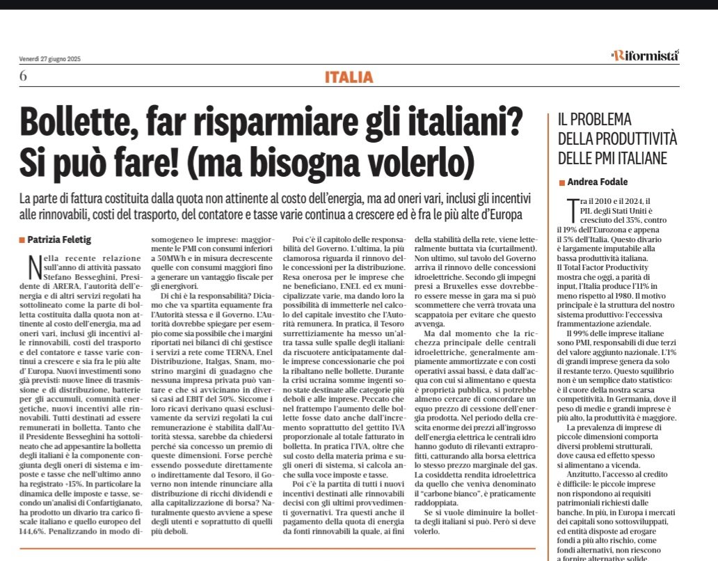 Patrizia Feletig (@citypat1) on Twitter photo Caro bolletta: il nodo irrisolto ma non senza soluzioni... se si vuole davvero intervenire e non limitarsi a girare intorno a fumisterie regolatorie <a href="/ilriformista/">Il Riformista</a> Caro bolletta: il nodo irrisolto ma non senza soluzioni... se si vuole davvero intervenire e non limitarsi a girare intorno a fumisterie regolatorie <a href="/ilriformista/">Il Riformista</a>