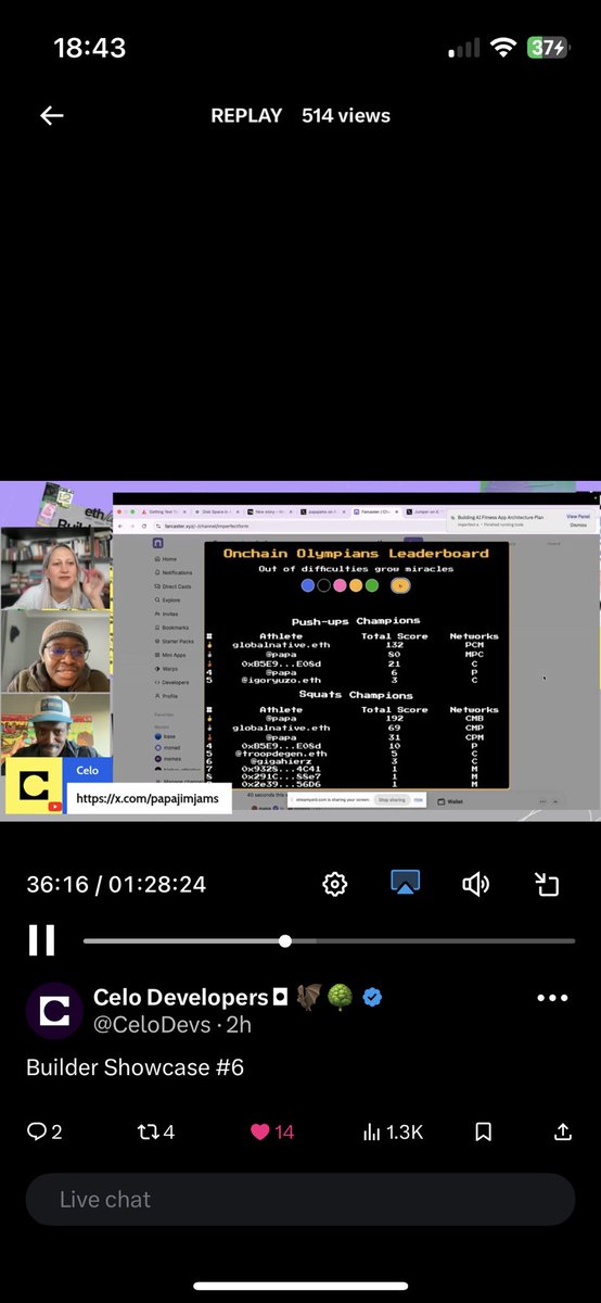 ifdotfun's tweet photo. Epic session, bullish on @Celo 

You can catch an https://t.co/JpT50zxa1Y walkthrough here as well as a gracious commitment from the squats superstar @GigaHierz to gift 5 $CELO to the top onchain Olympian (in training) on the leaderboard by the next POS call 

@CeloDevs 

GL! 💛 https://t.co/qtk036UhPE