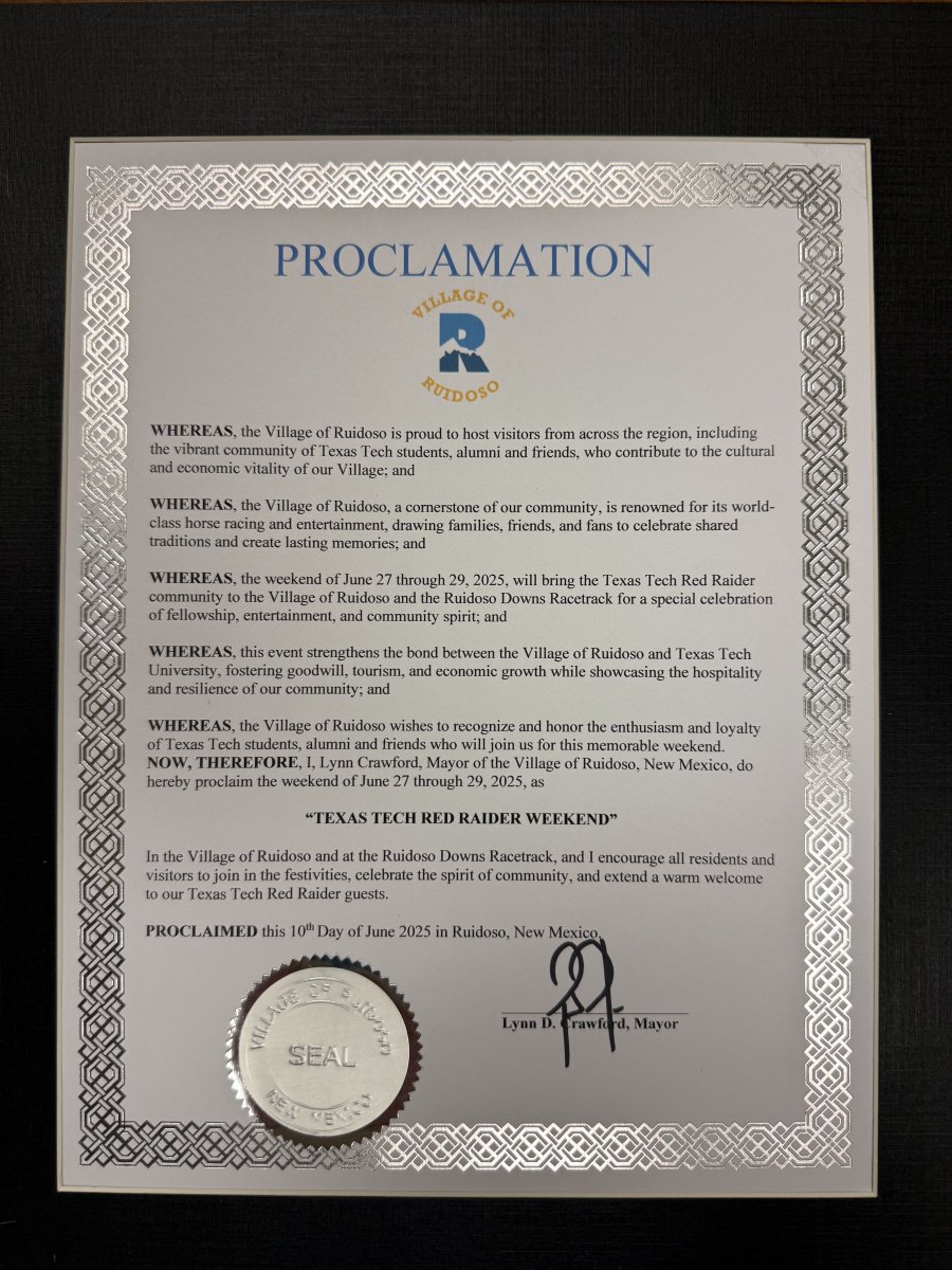 Ruidoso mayor Lynn Crawford officially proclaimed this weekend Texas Tech Red Raider Weekend and we can’t wait to celebrate with so many Red Raiders! Let the fun begin! #ruidoso #OneOfUs