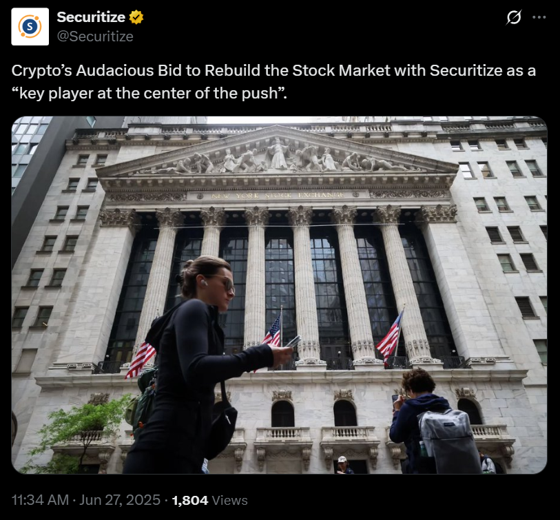 Securitize --> "Key Player" in crypto's bid to "Rebuild the Stock Market"

Hidden Road // Ripple