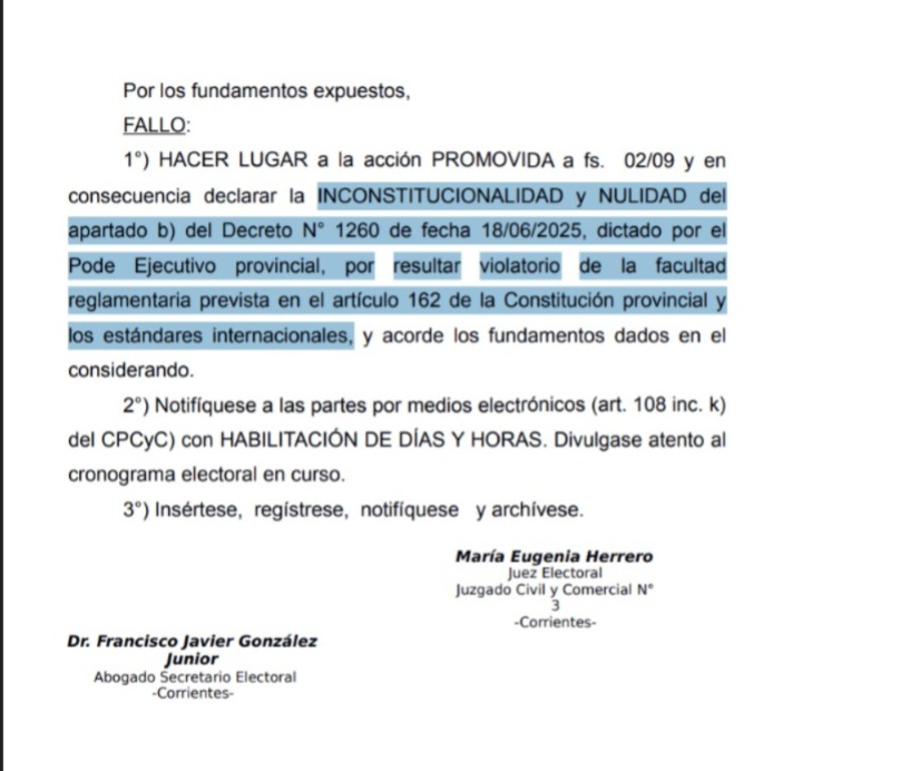 mmbarrionuevo's tweet photo. Contundente fallo en primera instancia declarando INCONSTITUCIONAL y NULO el apartado b del decreto 1260 del Gobierno Provincial
Menciona expresamente además los estándares internacionales del Derecho Público Electoral (Cambiar las reglas de juego en pleno cronograma electoral) https://t.co/5e7Ngk4Si2