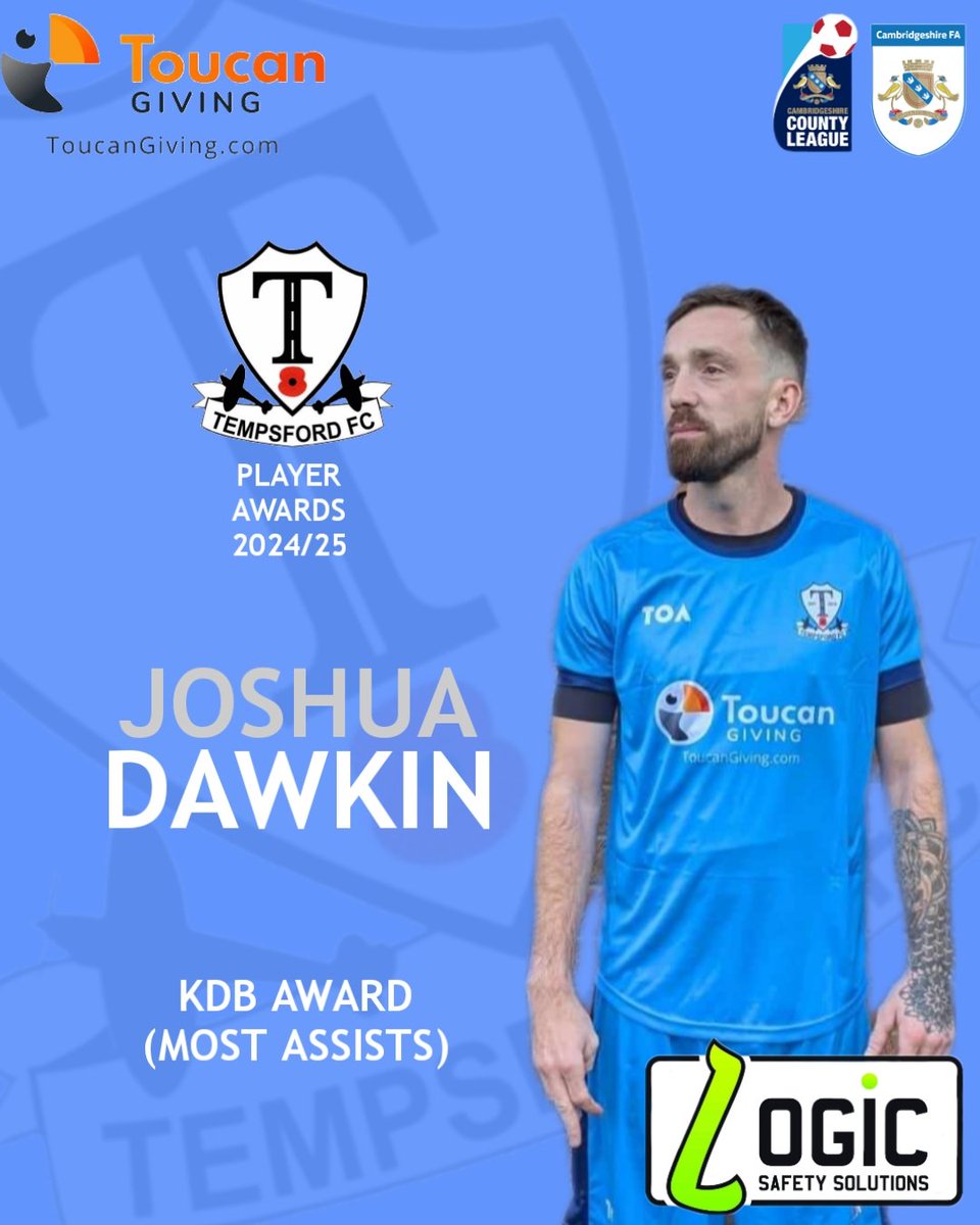 🔵 KDB Award Winner 24/25 🔵

Congrats to Josh Dawkin, who takes home the KDB Award for most assists this season – for the 3rd time! 🎯👏

A creative force &amp; key part of our attack all year long. Well deserved, Dawks! 💙
#TempsfordFC #KDBAward #AssistKing #UpTheFord