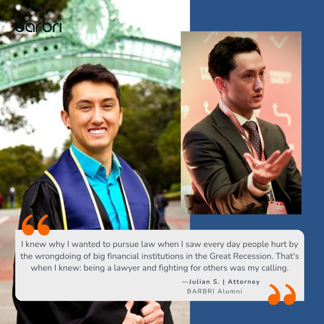 "I saw everyday people hurt by big financial institutions in the Great Recession. That’s when I knew being a lawyer and fighting for others was my calling."
— Julian Sarafian | Attorney | BARBRI Alumni

📢 What sparked your path to law? Reply with your why.