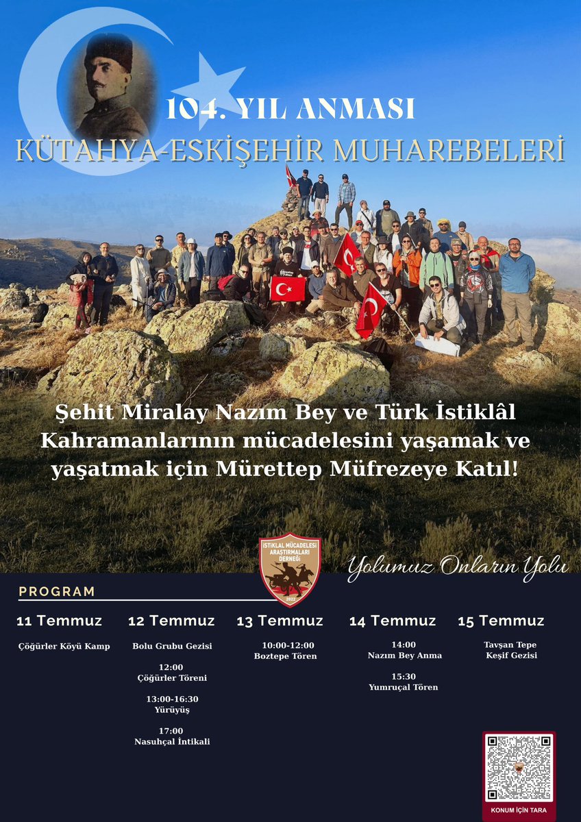 Kütahya–Eskişehir Muharebelerinin 104. Yıl Dönümü Anma Programı

8 Temmuz 1921’de Yunan birliklerinin harekâta geçmesiyle, Türk milletinin bağımsızlık ve istiklal mücadelesinin en zorlu safhalarından biri olan Kütahya–Eskişehir Muharebeleri başlamıştı.

Aradan geçen 104 yılda, bu