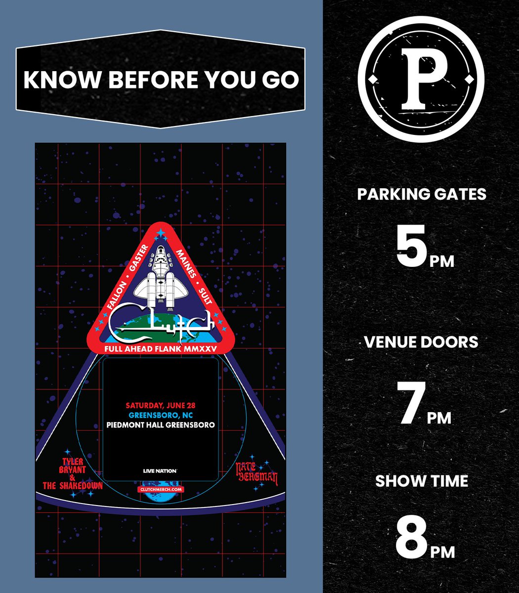 gsocomplex's tweet image. Joining us at Piedmont Hall tomorrow for Clutch? Check out everything you need to know ⏬
⏰: Show starts at 8 PM
🚪: Doors open at 7 PM
💳: Piedmont Hall is a cashless facility.