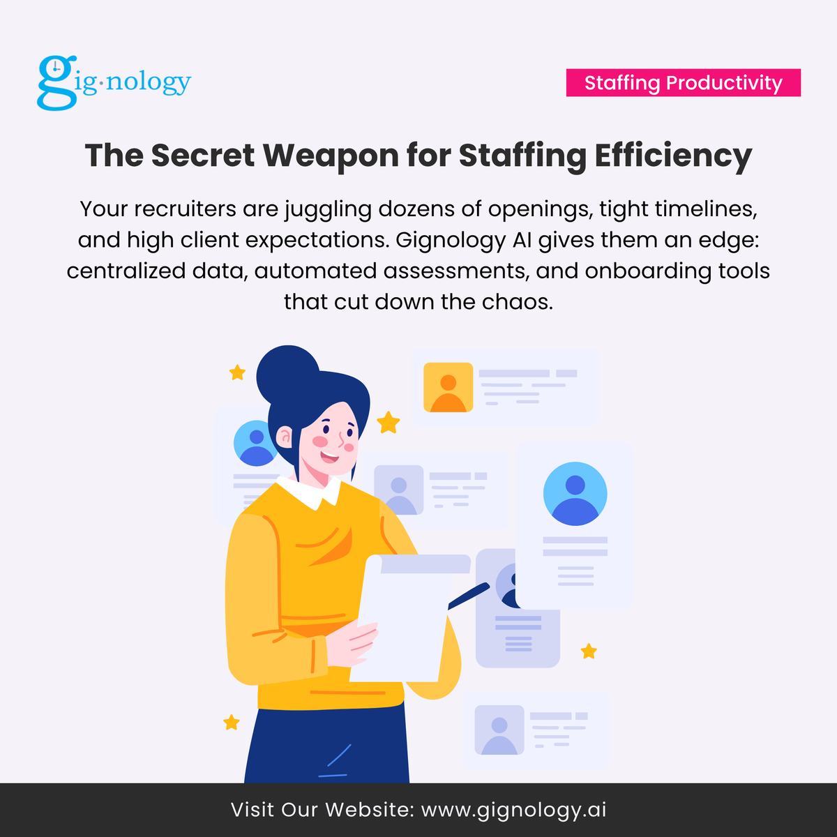 gignology's tweet image. Better workflows aren’t just nice—they’re essential.

#StaffingProductivity #RecruiterTools #HighVolumeHiring #GignologyAI