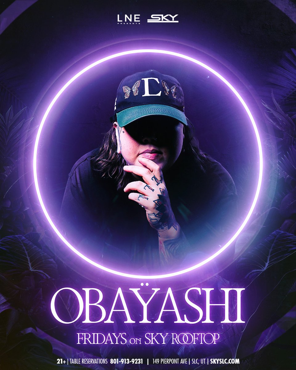 Friday, we're in love ❤️‍🔥🤩🎶

You know it's a party when <a href="/OBAYASHI_off/">OBAŸASHI 🫠🪩</a> hops on the decks! Meet us under the stars and city lights on the Rooftop with the crew!

🔊 + Support: Parker Andriese &amp; Audeamus

Meet us there!

RSVP 📩 SKYSLC.COM
VIP 🍾 (801) 913-9231