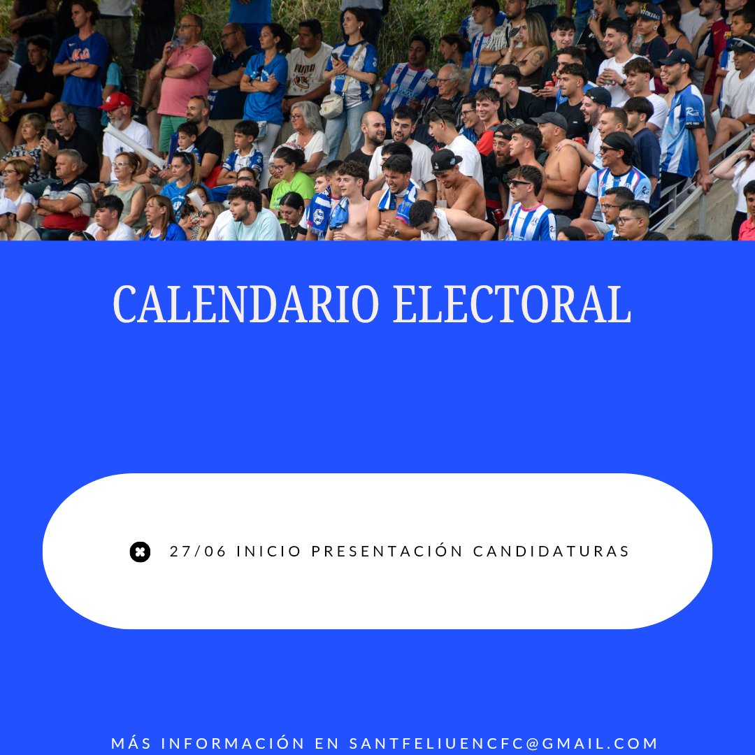 ℹ️INFORMACIÓN ELECCIONESℹ️

☑️ En el día de hoy empieza la presentación de candidaturas para ser presidente hasta el 3 de julio, último día para presentar candidatura.

#SempreSantfe♾️
