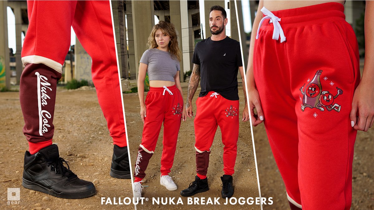 BethesdaGear's tweet image. Let Bottle and Cappy join you as you lounge or get active in your Fallout® Nuka Break Joggers!
gear.bethesda.net/products/fallo…