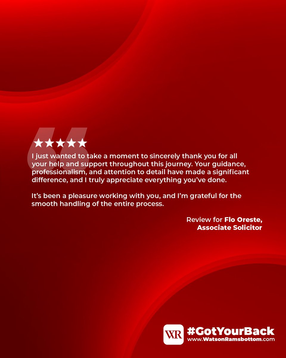 ⭐IT'S BEEN A PLEASURE WORKING WITH YOU⭐

Great work from Associate Solicitor Flo Oreste, who's based at our Bristol branch 👏

watsonramsbottom.com/team/flo-orest…

#GotYourBack