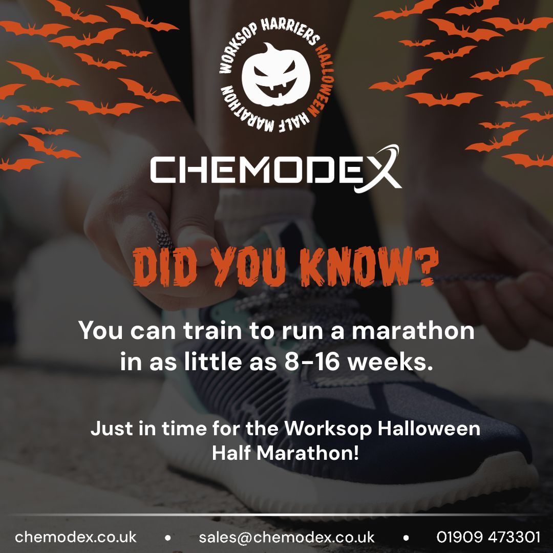 ChemodexLimited's tweet image. 4 months to go until the Worksop Halloween Half Marathon! Get your running shoes on and start training now – you can be race-ready in as little as 8 weeks!

Grab your tickets now at buff.ly/fWsGzVl

#WorksopHalloween #HalfMarathon #TrainingTime #RunnersCommunity #Chemodex