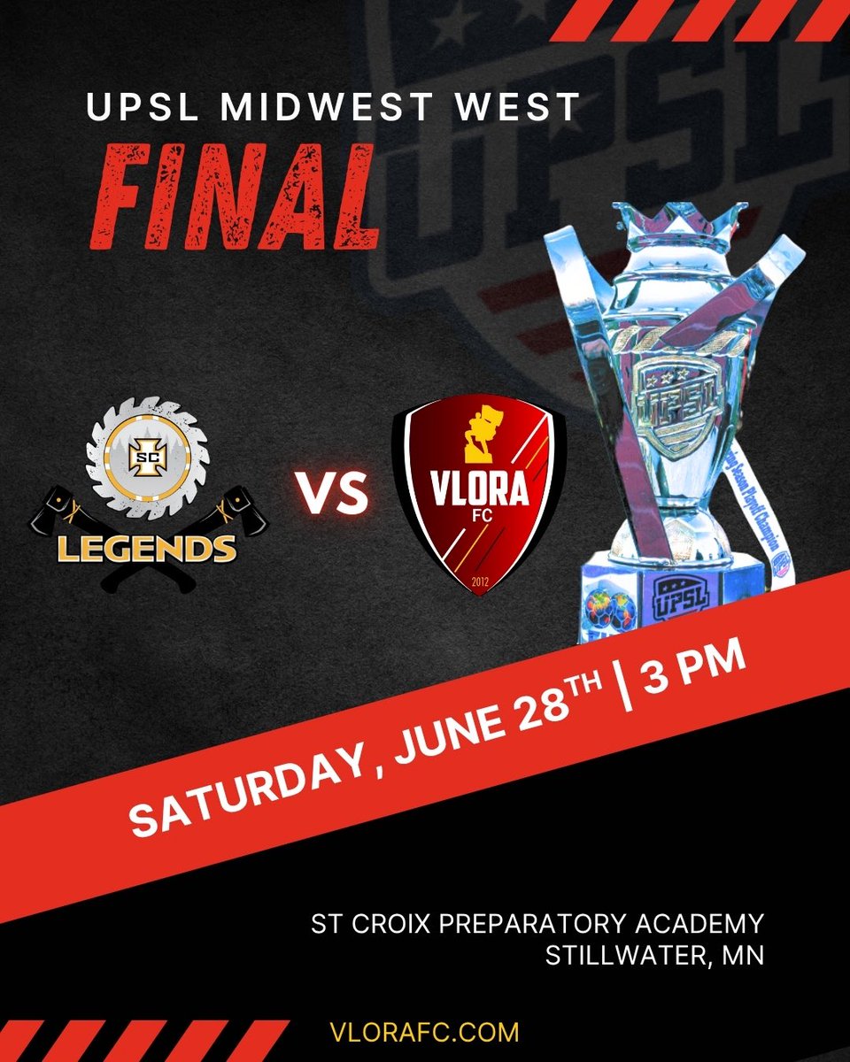 VloraFc's tweet image. We invite you all to come support us at the Midwest West Division final. 
Come cheer us on, wear red!
🏆 UPSL
🗓️ 6/28/25
🏟️ St Croix Preparatory Academy 
🆚 SC Legends 
⏰ 3:00 PM 
🎟️ Free
📺 Vlora FC YouTube 
Forza Vlora 🔴⚫️