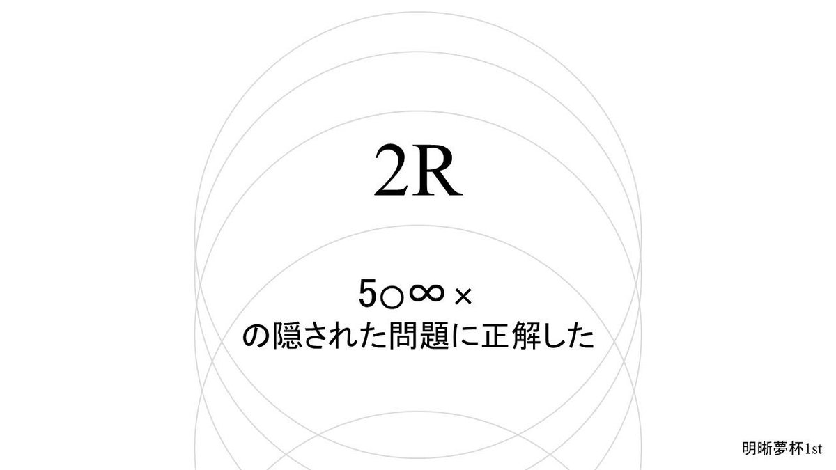 【2R】5○∞× の隠された問題に正解した。

#明晰夢杯
#明晰夢杯1st