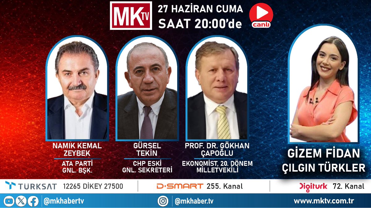 MK HABER TV (@mkhabertv) on Twitter photo #CANLI
🔴 MANSUR YAVAŞ “KENDİSİNİ ÇARPITMA OPERASYONU”NU YALANLADI!
🔴 ŞİMDİ DE “EKREM-ÖZGÜR BİTİK; MANSUR’U KEMALE KIŞKIRTALIM” MI?
🔴 BİR CHP KLASİĞİ:)) BİR GECEDE HERKES KILIÇDAROĞLU’CU OLABİLİR:))
➡️➡️ youtube.com/live/KuTT_IZZ4…
<a href="/gizemfidanhaber/">Gizem Fidan</a> ile #ÇılgınTürkler başladı! #CANLI
🔴 MANSUR YAVAŞ “KENDİSİNİ ÇARPITMA OPERASYONU”NU YALANLADI!
🔴 ŞİMDİ DE “EKREM-ÖZGÜR BİTİK; MANSUR’U KEMALE KIŞKIRTALIM” MI?
🔴 BİR CHP KLASİĞİ:)) BİR GECEDE HERKES KILIÇDAROĞLU’CU OLABİLİR:))
➡️➡️ youtube.com/live/KuTT_IZZ4…
<a href="/gizemfidanhaber/">Gizem Fidan</a> ile #ÇılgınTürkler başladı!