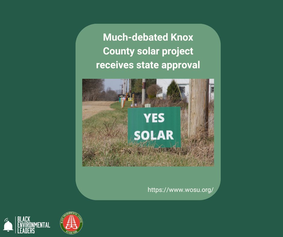 BlkEnviroLeader's tweet image. A controversial solar project in Knox County received approval. Frasier Solar will put solar panels on swaths of disconnected farmland in Miller and Clinton townships and in Mount Vernon. The project is about 800 acres & will involve 250,000 solar panels. loom.ly/4dPNtuE
