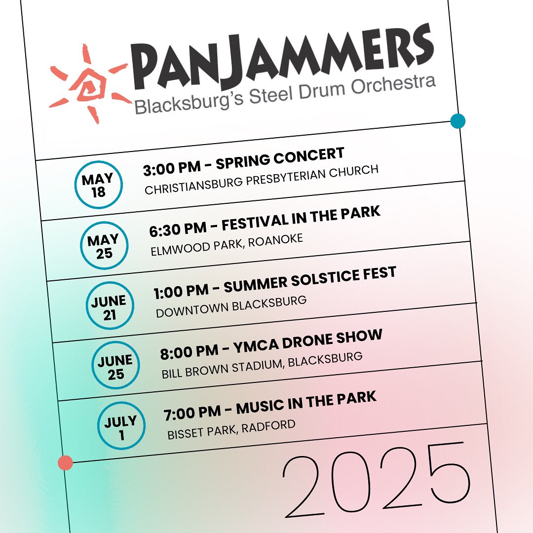 We’ll be at Bisset Park in Radford on July 1 at 7pm. Bring something to sit on and join us for an evening of music!