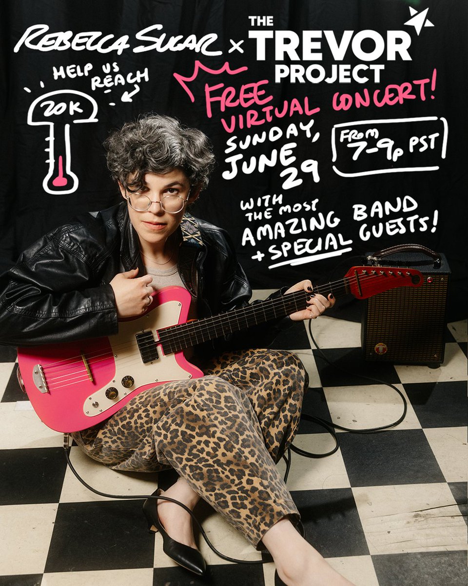Please join us from 7-9pPST JUNE 29 for a free virtual concert fundraiser for @trevorproject 🧡streaming live from my instagram and tiktok. With songs from "Steven Universe" "Adventure Time" and more. Help keep LGBTQ+ crisis services available for LGBTQ+ young people.
