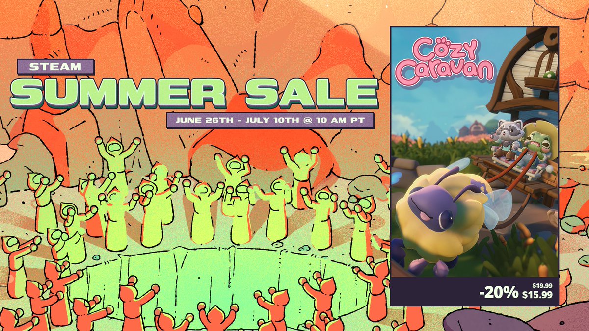 Heyoo! The early access release for our indie game Cozy Caravan, is part of the Steam Summer Sale! It's a perfect opportunity to check us out if you like exploration, crafting, trading, and spreading joy to adorable critters in quaint locales. Steam: buff.ly/7VzfJbi