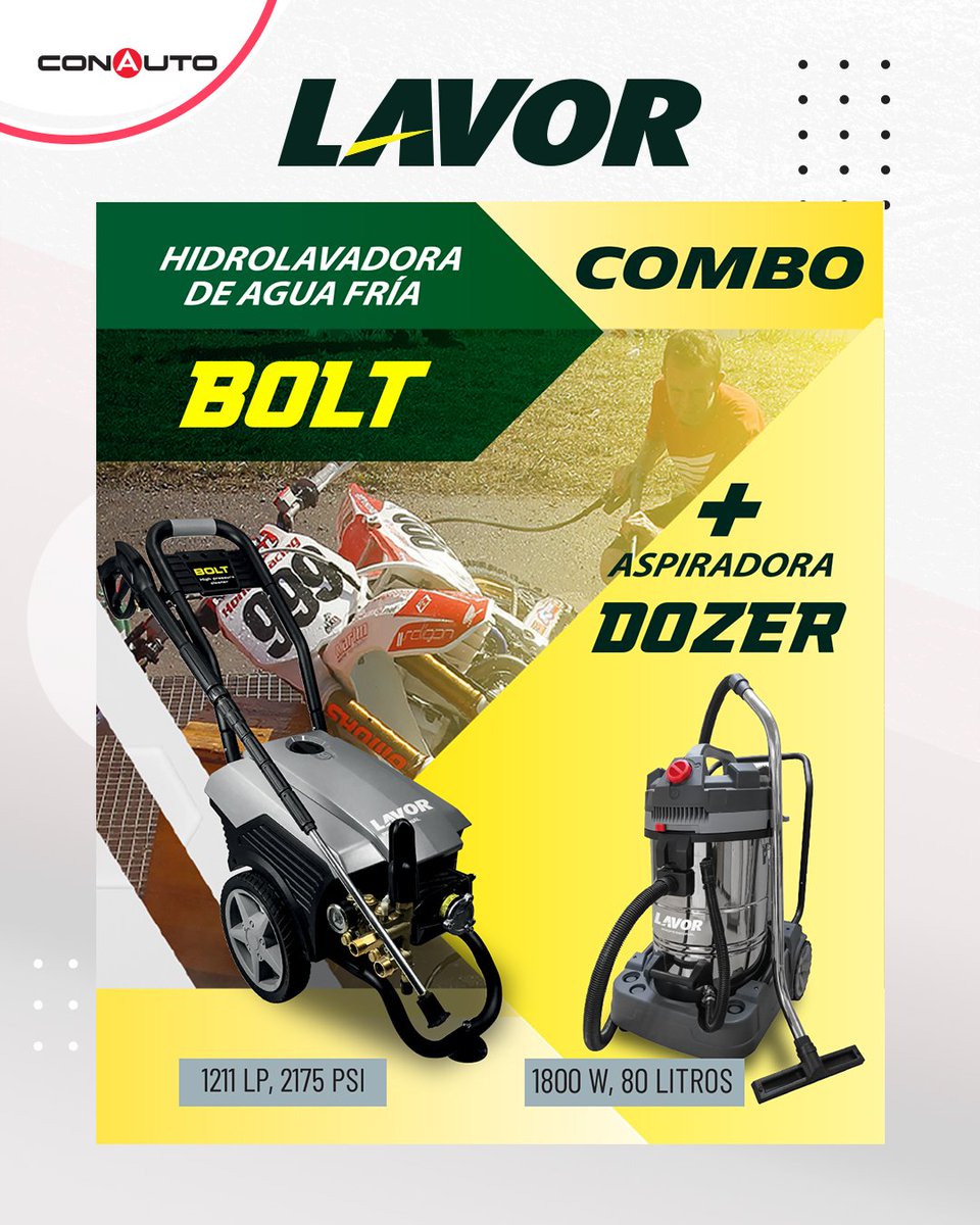 ¡Potencia + limpieza en un solo combo! 🧽⚡
Llévate la Hidrolavadora Bolt + Aspiradora Dozer con promo especial en #Conauto.

✔️ Más poder
✔️ Más ahorro
✔️ Más limpieza

📍 Disponible en tu Conauto más cercano
⏳ ¡Por tiempo limitado!

#ConautoTuSocio #Bolt #Dozer #PromoConauto