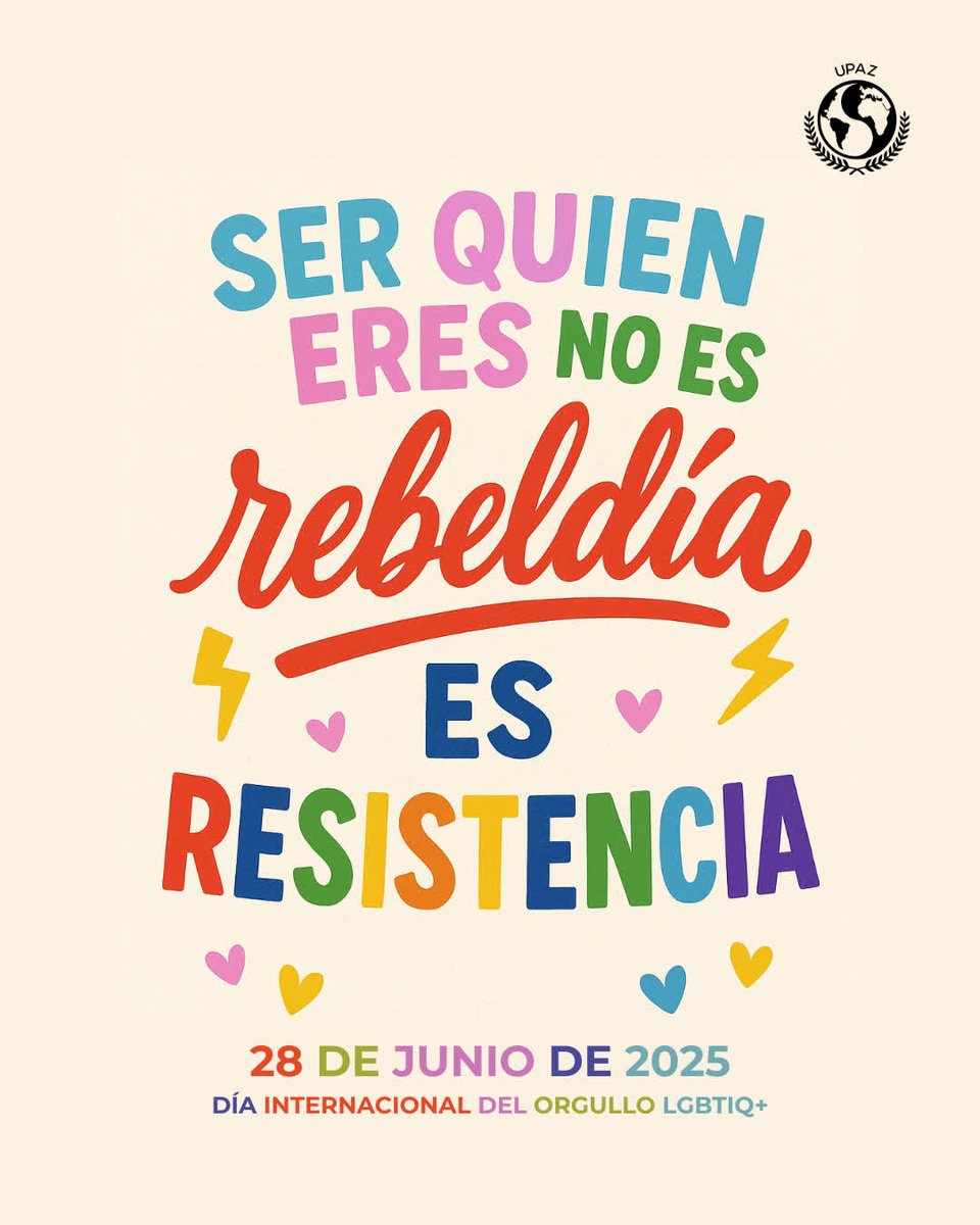 UPEACE's tweet photo. 🏳️‍🌈 En UPAZ afirmamos: Ser tú no es delito.

Amar sin miedo no es provocación.

Existir con orgullo es un derecho inalienable.

Hoy no pedimos respeto, lo exigimos con fuerza y unidad. ✊📢

#PrideMonth #LoveIsLove #LGBTQI+ #Pride2025 #Orgullo2025 https://t.co/BHeaPN0oDR