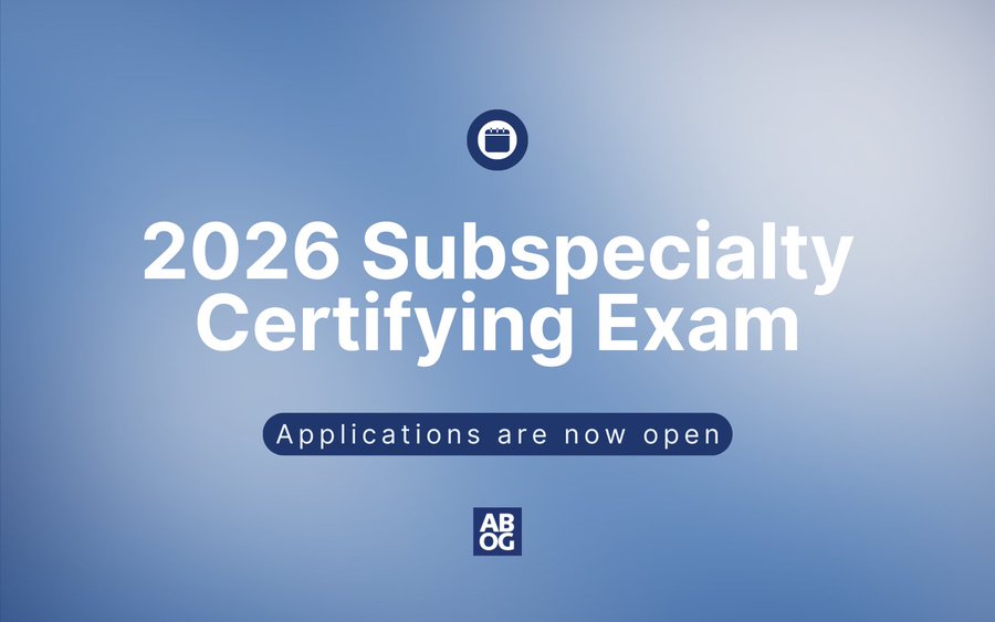 Applications for the 2026 Subspecialty CE are due by June 30, 2025, to avoid a late fee. Applications submitted with a late fee will be accepted through July 15, 2025. If you are a candidate, you can start the application process now: portal.abog.org/login