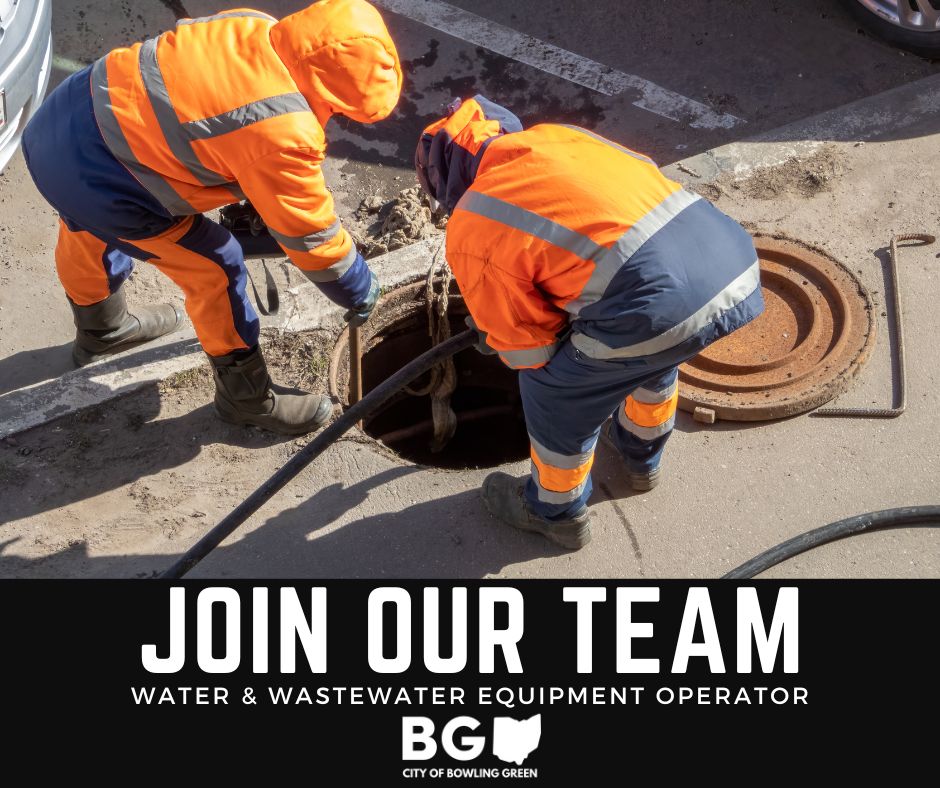 💧 Now Hiring: Water &amp; Wastewater Equipment Operator 💧
Join our team in the Water Distribution &amp; Wastewater Collection Division with the City of Bowling Green!
✅ Full job description &amp; qualifications: buff.ly/nu7TIt6
📲 Apply online: buff.ly/JbCBv4Z