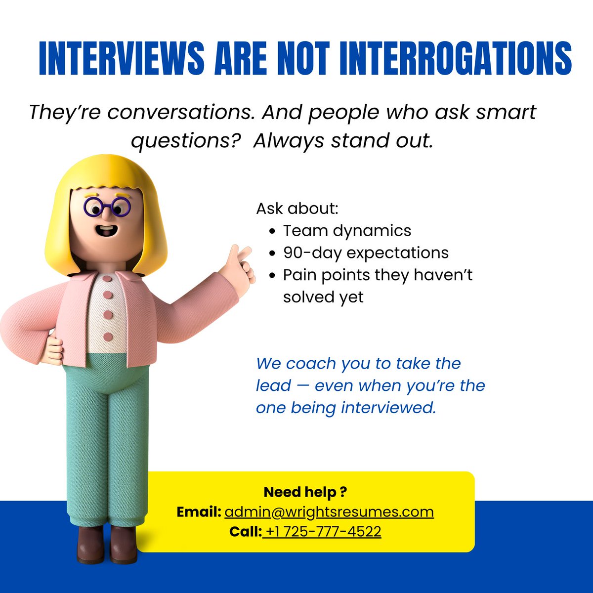 Wrights_Resumes's tweet image. 🙋🏾‍♀️ Interviews aren’t interrogations — they’re conversations.
Want to stand out? Ask smart questions:
• Team dynamics
• 90-day expectations
• Unsolved pain points
📞 We’ll coach you to lead with confidence.
#AskSmartQuestions #WRACapproved #InterviewTips