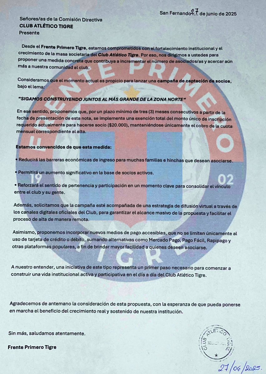 primero_tigre's tweet photo. 📢 TIGRE YA ES EL MÁS GRANDE DE ZONA NORTE, PERO ES EL MOMENTO DE TRASCENDER:

Volvemos con una propuesta concreta para construir. Proponemos mínimo 3 meses sin costo de inscripción para nuevos socios, nuevos medios de pago y campaña digital.
Porque ser socio es construir.
✊🏼1️⃣🐯 https://t.co/UjvXLTCC9d