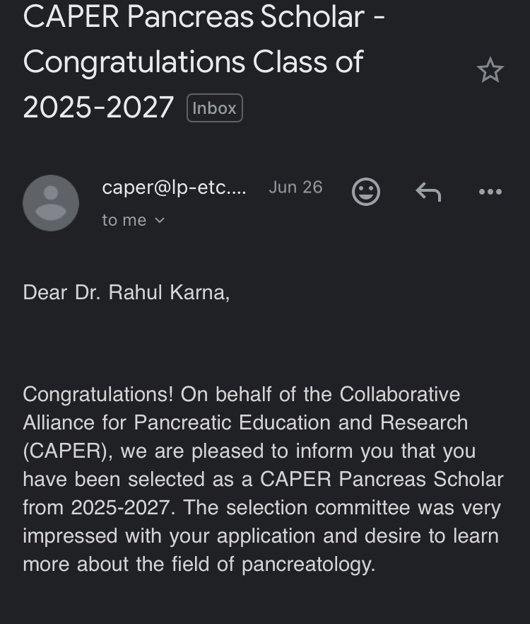 Rahul Karna, MD (@rahulkarnamd) on Twitter photo Truly honored 🏆 to have been selected for <a href="/CAPERpancreas/">CAPER</a>
scholars program 📚
Incredibly grateful 🥳 to my mentors <a href="/StuartKAmateau/">Stuart K. Amateau, MD PhD</a> <a href="/gurutrikumd/">Guru Trikudanathan</a> #Dr Martin Freeman <a href="/BilalMohammadMD/">Mohammad Bilal, MD</a> for support & guidance 🎉 Truly honored 🏆 to have been selected for <a href="/CAPERpancreas/">CAPER</a>
scholars program 📚
Incredibly grateful 🥳 to my mentors <a href="/StuartKAmateau/">Stuart K. Amateau, MD PhD</a> <a href="/gurutrikumd/">Guru Trikudanathan</a> #Dr Martin Freeman <a href="/BilalMohammadMD/">Mohammad Bilal, MD</a> for support & guidance 🎉
