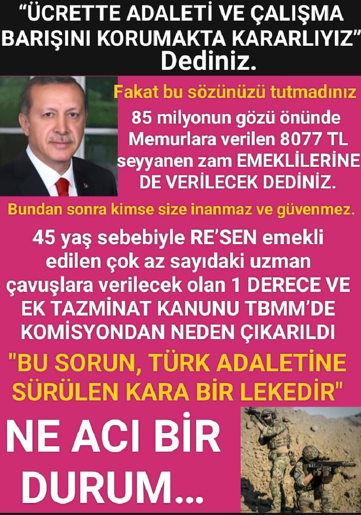 <a href="/ibrahim_0634/">İbrahim Akduman (1)</a> <a href="/slamGKSAL127401/">GÖKSAL İSLAM TEMUD İSTANBUL ŞUBE</a> <a href="/alitilkici38/">Ali Tilkici 🇹🇷</a> <a href="/TEMUD_2024/">TEMUD Türkiye Emekli Uzman Erbaşlar Derneği</a> <a href="/RTErdogan/">Recep Tayyip Erdoğan</a> <a href="/tcsavunma/">T.C. Millî Savunma Bakanlığı</a> <a href="/tcbestepe/">T.C. Cumhurbaşkanlığı</a> <a href="/TC_icisleri/">T.C. İçişleri Bakanlığı</a> <a href="/_cevdetyilmaz/">Cevdet Yılmaz</a> <a href="/TBMMGenelKurulu/">TBMM Genel Kurulu</a> <a href="/hulusiakarmedya/">Hulusi AKAR</a> <a href="/Akparti/">AK Parti</a> <a href="/nacibostanci/">M. Naci Bostancı</a> <a href="/akbasogluemin/">Av. M.Emin AKBAŞOĞLU 🇹🇷</a> <a href="/AliYerlikaya/">Ali Yerlikaya</a> <a href="/UlviYonter/">Dr.İzzet Ulvi YÖNTER</a> <a href="/dbdevletbahceli/">Devlet Bahçeli</a> <a href="/mustafaelitas/">Mustafa Elitaş</a> <a href="/erkanakcay45/">Erkan Akçay</a> <a href="/dijital/">Dijital</a> <a href="/Haber24Turkiye/">HABER24</a> <a href="/ErcanSeki/">ERCAN SEKİ</a> <a href="/AACanli/">AA Canlı</a> <a href="/ihacomtr/">İhlas Haber Ajansı</a> <a href="/dhainternet/">Demirören Haber Ajansı</a> <a href="/ahaber/">A Haber</a> <a href="/trthaber/">TRT HABER</a> <a href="/Pes24com/">PES24ᅠᅠᅠᅠᅠᅠᅠᅠᅠᅠᅠᅠᅠᅠᅠᅠᅠᅠᅠᅠᅠᅠᅠᅠᅠᅠᅠᅠᅠᅠᅠᅠᅠᅠᅠᅠᅠᅠᅠᅠᅠᅠᅠ</a> <a href="/atvcomtr/">atv</a> <a href="/ntv/">NTV</a> <a href="/startv/">STAR TV</a> <a href="/Kamubiz_com/">Kamubiz.com WhatsApp: 0534 412 78 55</a> <a href="/tgrthabertv/">TGRT HABER</a> <a href="/kamudanhaber/">Kamudanhaber🇹🇷</a> <a href="/memurlarnet/">MemurlarNet</a> <a href="/internethaber/">internethaber.com</a> <a href="/memetsimsek/">Mehmet Simsek</a> <a href="/HMBakanligi/">T.C. Hazine ve Maliye Bakanlığı</a> Düşük maaş derecelerinde zorla emekliliğe sevk edilerek
Geçim sıkıntısı yaşatılan
Emekli #UzmanÇavuş'lara verilen tazminat sözünün bir an önce <a href="/HMBakanligi/">T.C. Hazine ve Maliye Bakanlığı</a>'mız Sayın <a href="/memetsimsek/">Mehmet Simsek</a> tarafından onaylanmasını bekliyoruz
<a href="/RTErdogan/">Recep Tayyip Erdoğan</a>
<a href="/dbdevletbahceli/">Devlet Bahçeli</a>
#EmekliMemur 
#MemurEmeklisineAdalet