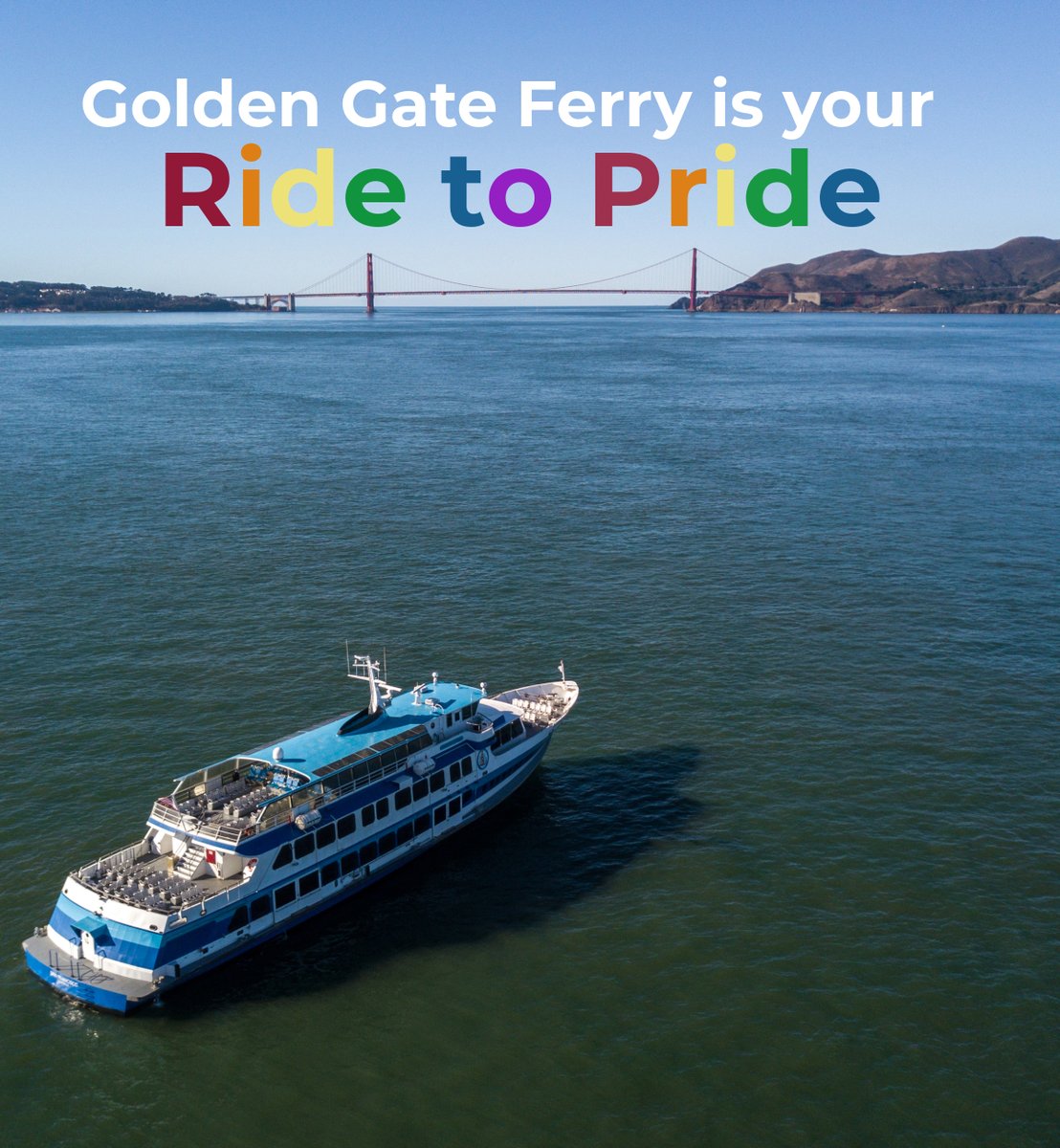 Golden Gate Ferry is your ride to pride! The 9am Larkspur - San Francisco trip is the best option to get you to the festivities on time. We expect busy boats so we've added some capacity to accommodate larger than normal crowds this weekend. See you on board!